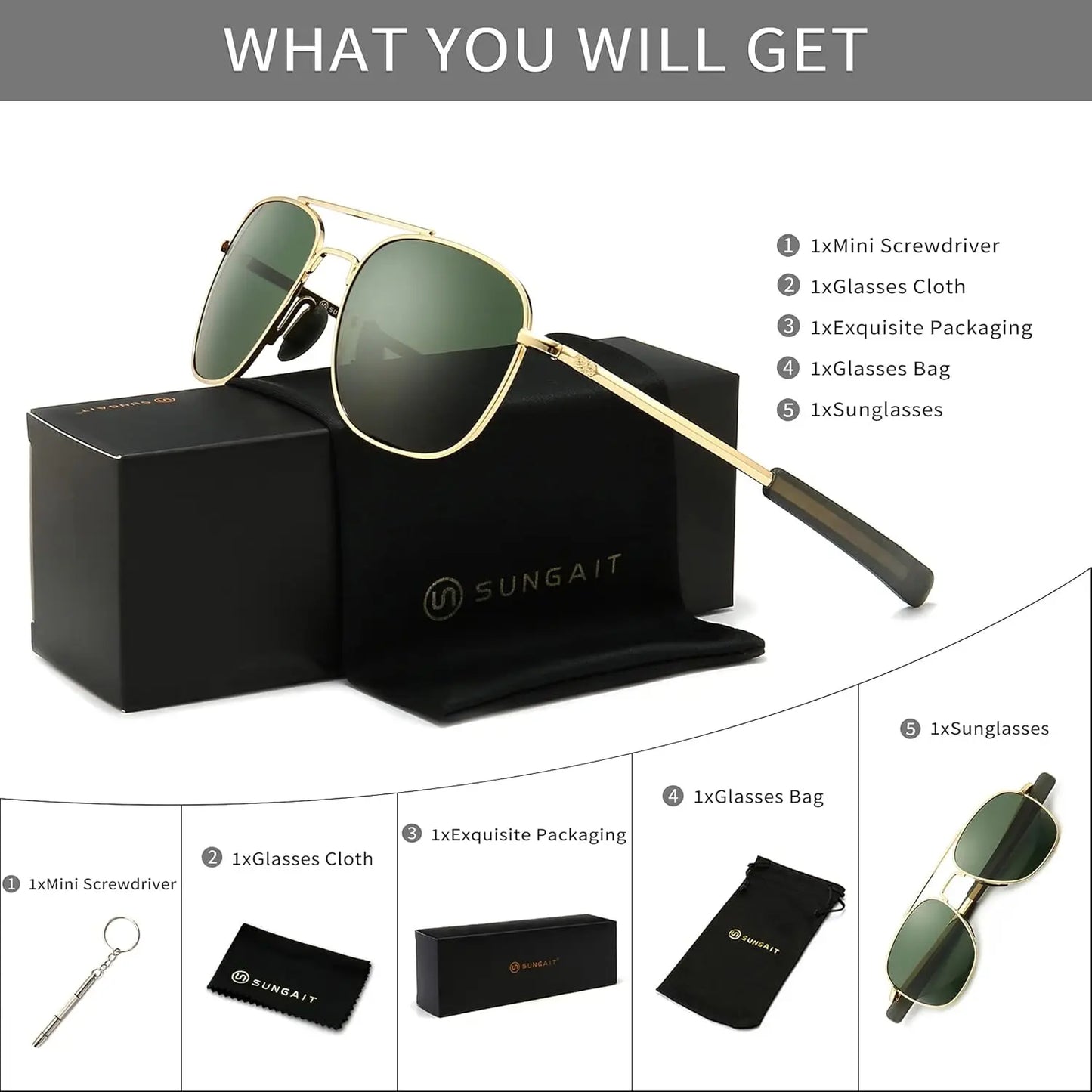 Men's Military Style Polarized Aviator Sunglasses with Bayonet Temples for Outdoor Activities