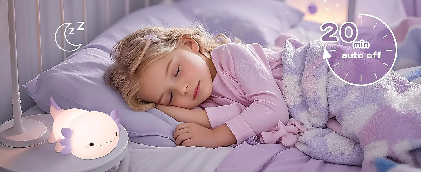 Night Light for Kids,Cute Purple Axolotl Lamp ,LED Squishy Nursery Nightlight,  Soft Silicone Novelty Animal Bedside Lamp