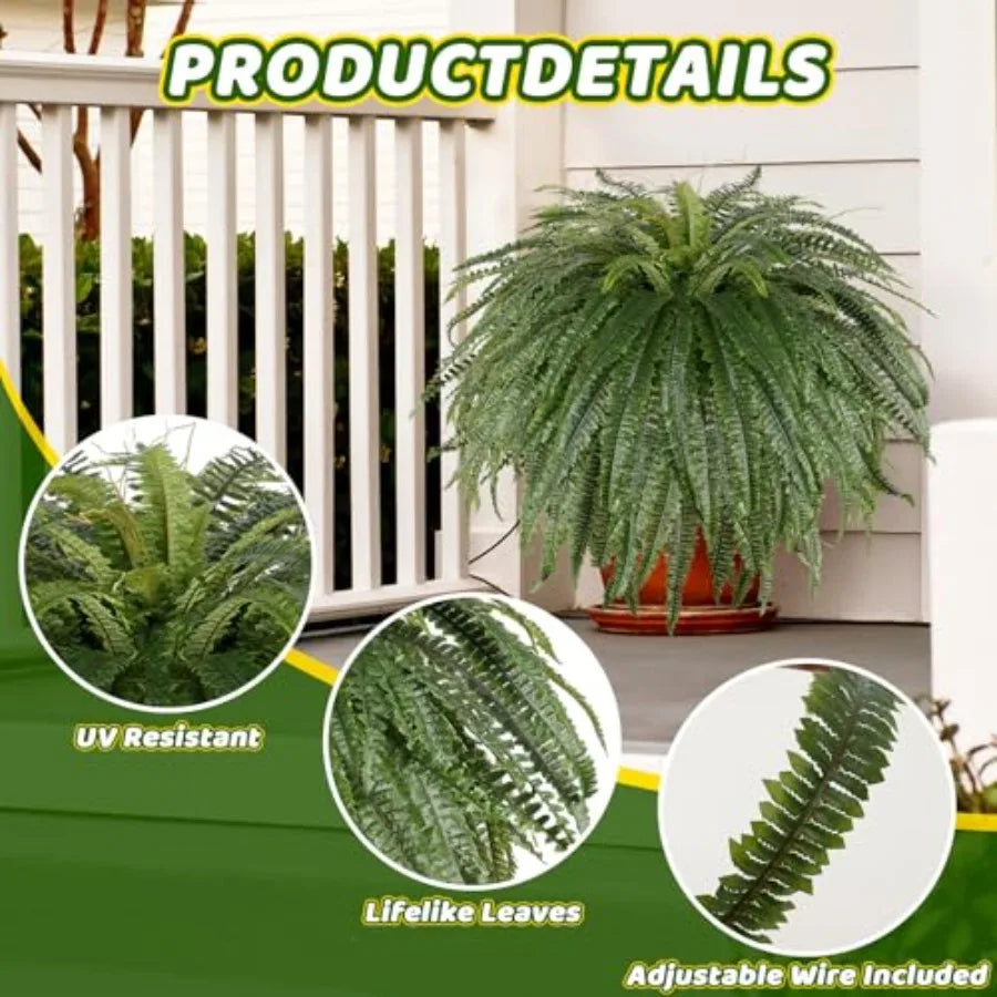 Large Artificial Fern Plant 50 Silk Greenery with 128 Fronds Realistic Faux Boston Fern for Indoor Outdoor Decor Garden Office