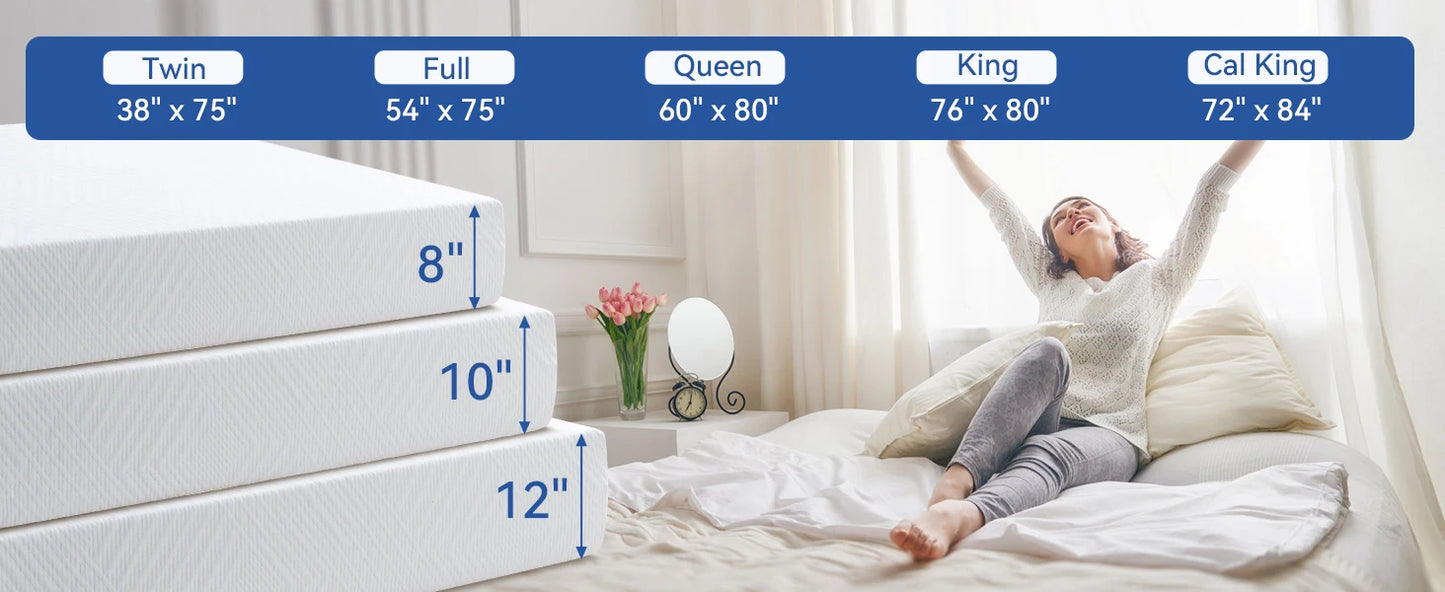 Hcore Extra Firm Memory Foam Mattress 8/10inch Queen Size Mattress with Tencel Cover Firm Mattress for Back Pain