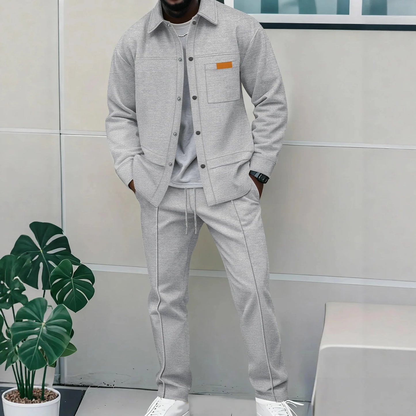 Luxury Men's Casual Flight Jacket Autumn Winter Trendy Two-Piece Set High-End Feelings Cotton Blend Polyester Fiber Long Sleeve