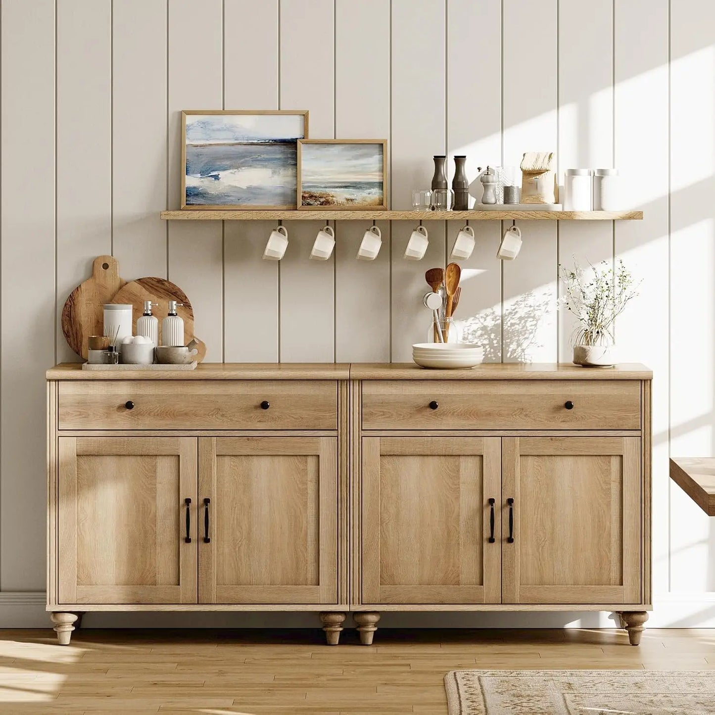 WAMAPT Large Buffet Cabinet with 4 Doors And 2 Drawers Wood Coffee Bar Table Kitchen Storage Cabinet Customized