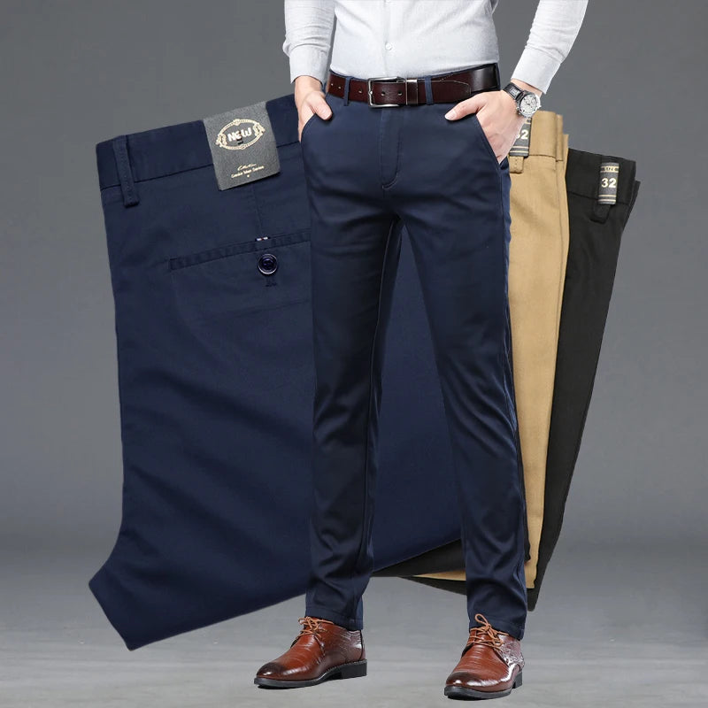 NONECN Summer Slim Fit Men's Cotton Suit Trousers