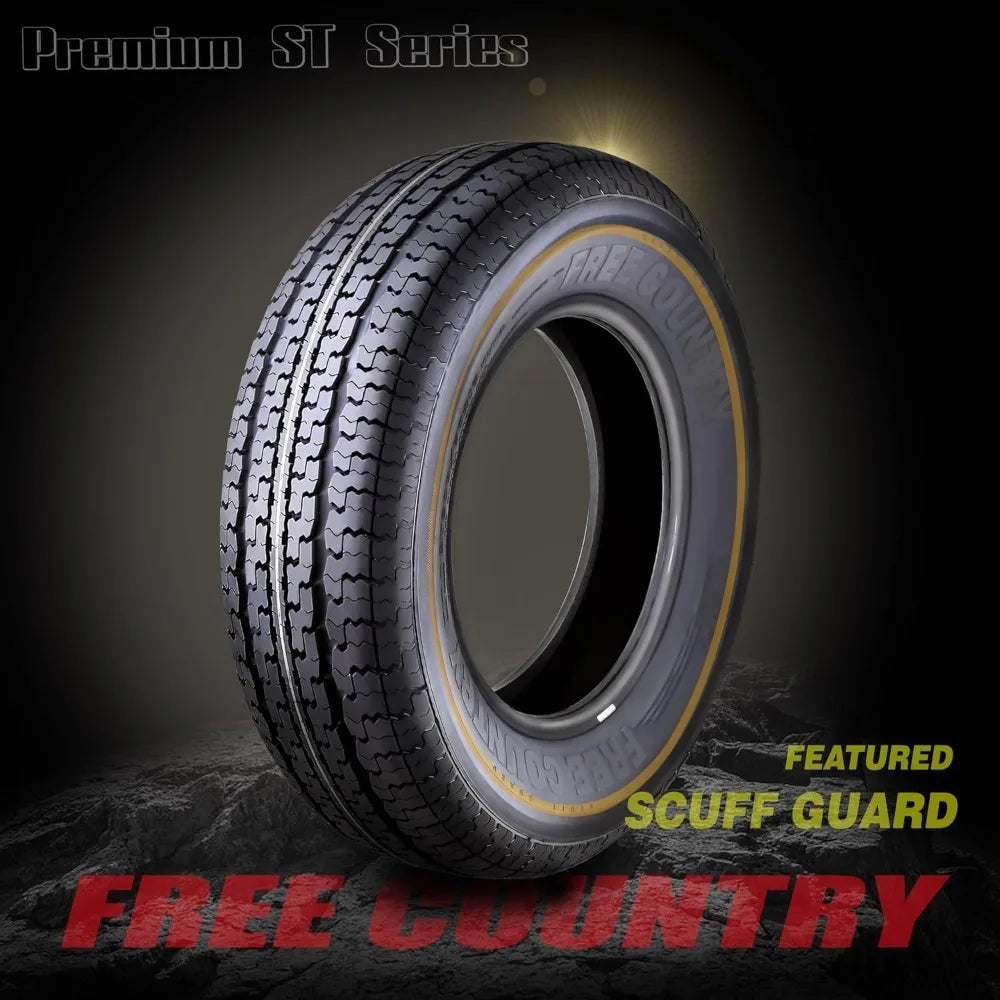 HOME.Grand Ride Set 4 Trailer Tires ST225/75R15 10 Ply Load Range E Steel Belted Radial w/Featured Scuff Guard 8mm Tread Depth