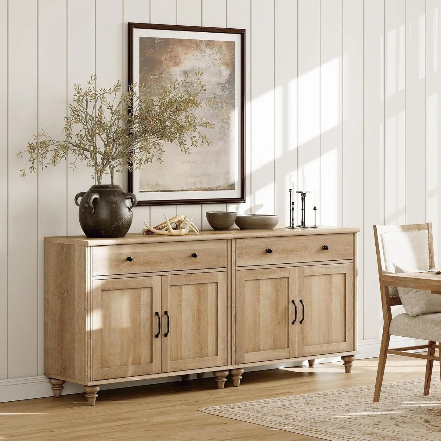 WAMAPT Large Buffet Cabinet with 4 Doors And 2 Drawers Wood Coffee Bar Table Kitchen Storage Cabinet Customized