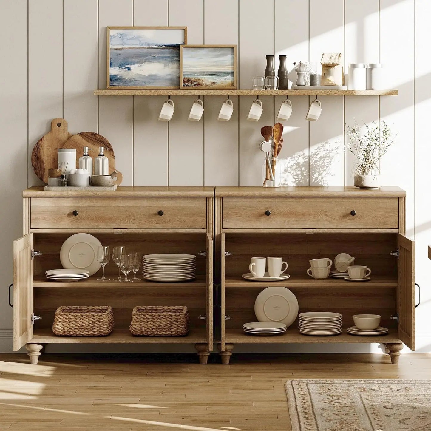WAMAPT Large Buffet Cabinet with 4 Doors And 2 Drawers Wood Coffee Bar Table Kitchen Storage Cabinet Customized