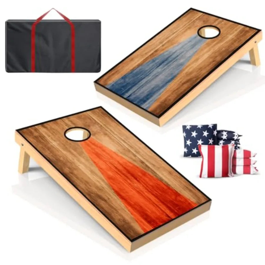 Cornhole Board Set Regulation Size 4 x 2FT/3 x 2Feet Solid Wood Corn Hole Game Set with 8 Bean Bags 2 Cornhole Boards and 1 Car