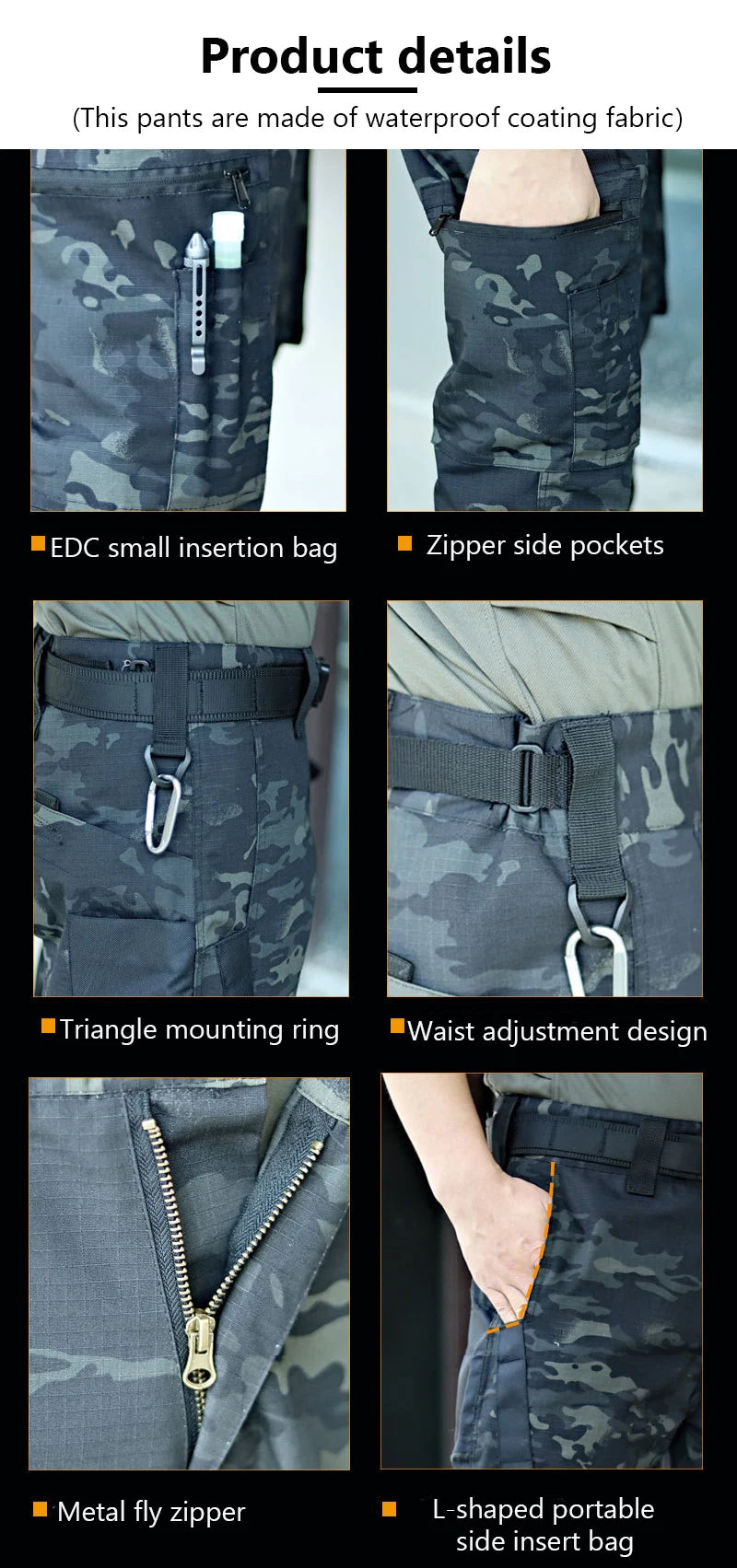 NONECN Men's Tactical Outdoor Cargo Pants Waterproof