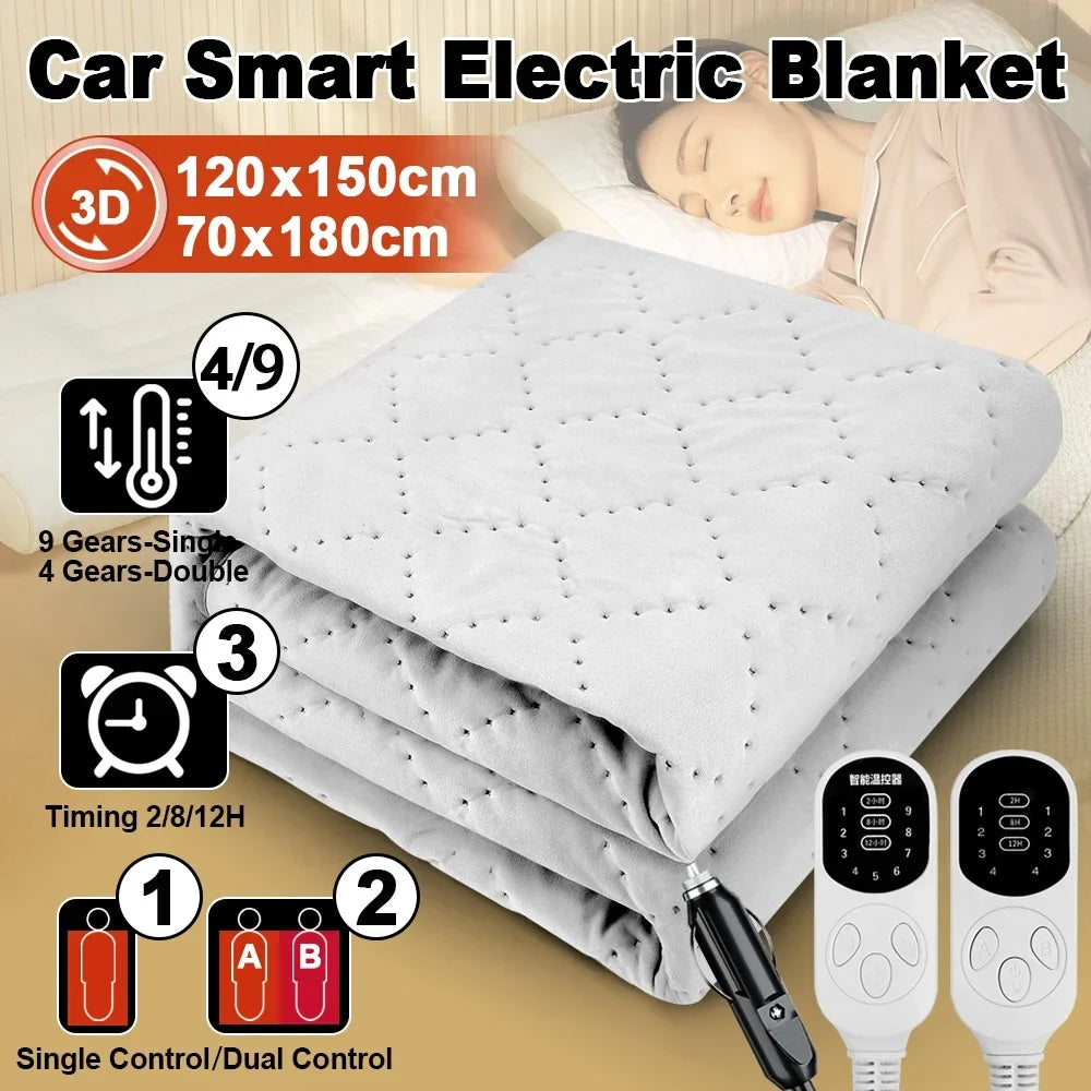 12V Car Electric Heating Blanket Plush 180x70cm Thicker Heated Mattress Auto Sleeper Warm Heater Adjustable Temperature Pad