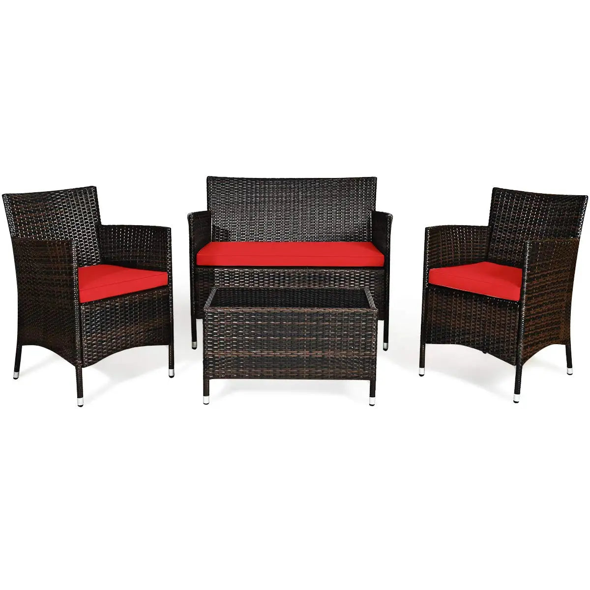 4-Piece Rattan Patio Set, Outdoor/Indoor Wicker Conversation Set for Pool, Backyard, Lawn, Wicker Chairs and Sofa, Customized