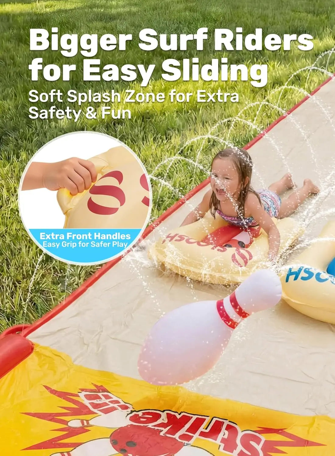 20FT Lawn Water Slide Bowling Game Set with Built-in Sprinkler, Summer Slip Waterslide Toy for Backyard Outdoor Fun