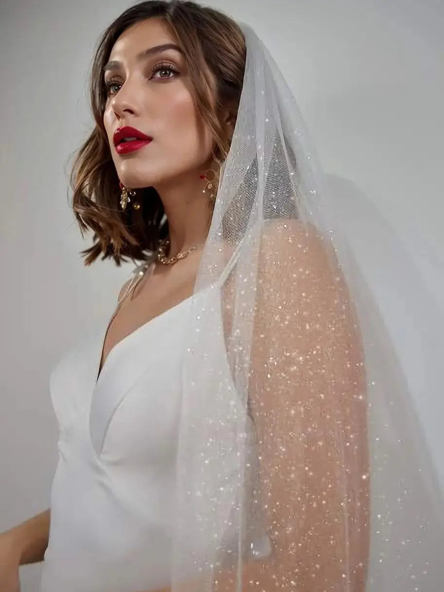 Long Sparkling Bridal Veil Luxury Shine Wedding Veil in Golden Hues with Sequins Cathedral Length Golden Veils with Comb V101
