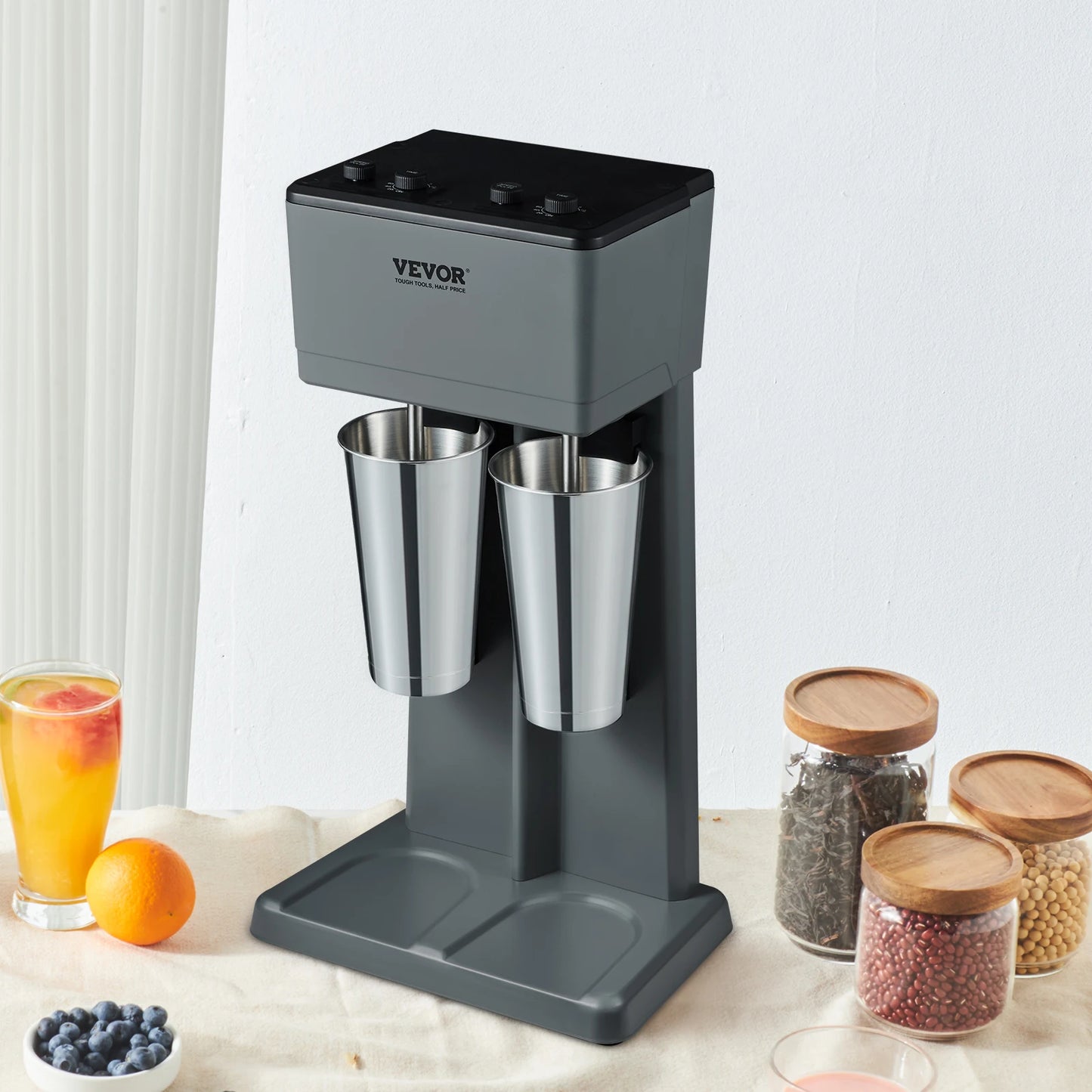 SucceBuy Milkshake Maker Mixer Machine Double Head Stainless Steel Drink Blender 3-Speed Milkshake Mixer for Commercial Home