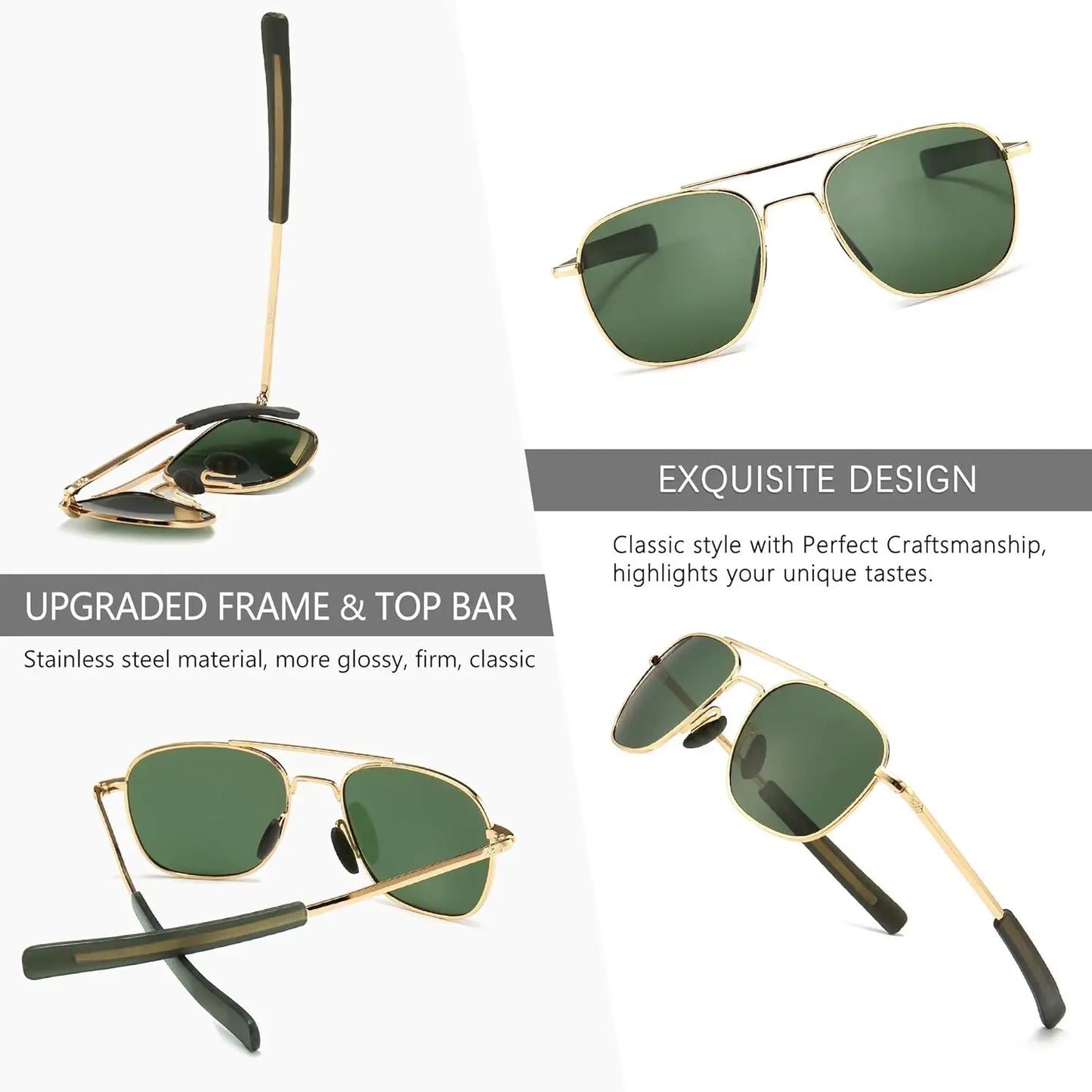Men's Military Style Polarized Aviator Sunglasses with Bayonet Temples for Outdoor Activities