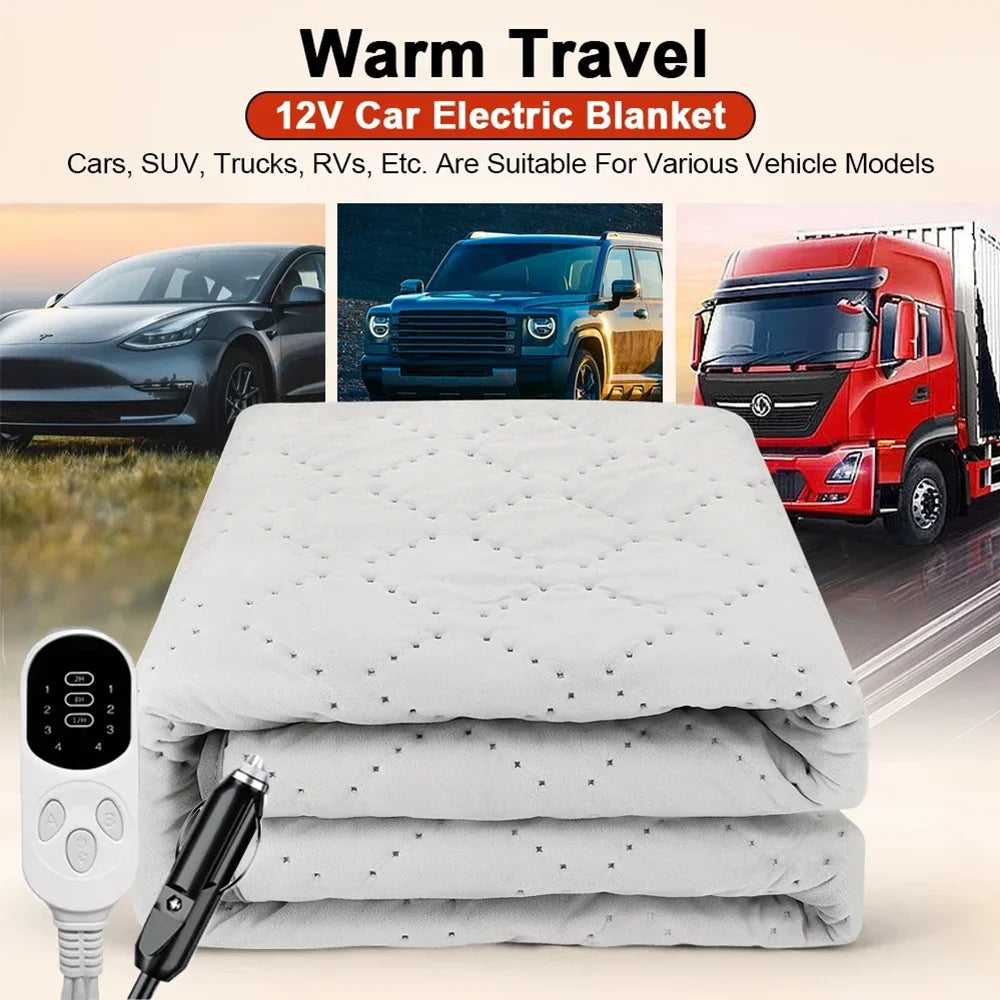 12V Car Electric Heating Blanket Plush 180x70cm Thicker Heated Mattress Auto Sleeper Warm Heater Adjustable Temperature Pad
