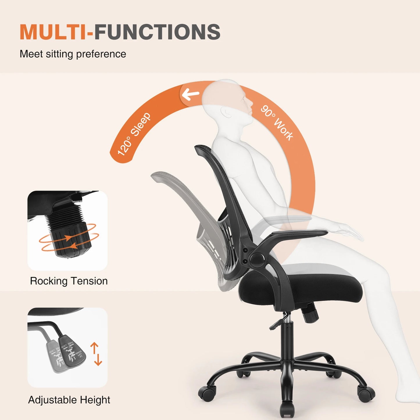 JHK Ergonomic Mid-Back Mesh Backrest Office Desk Chair Computer Lumbar Support Rolling Swivel Gaming Chairs With Wheels For Home