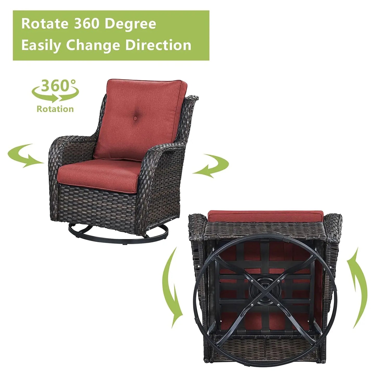 Wicker Rocking Chair Swivel Chairs - 2 Piece Rocker Patio Chairs Set Rattan Rocking Chair for Outdoor Porch Deck, Customized