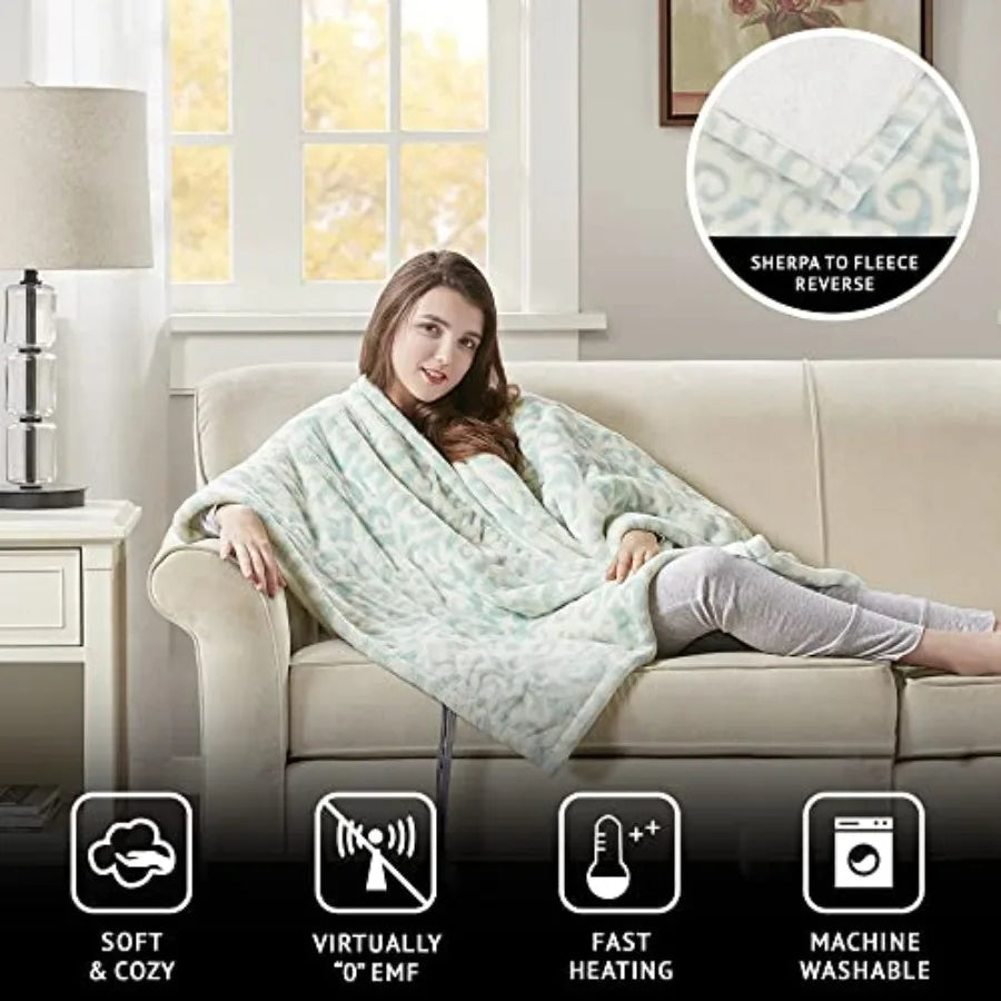 Wearable Electric Poncho Wrap Blanket Ultra Soft Sherpa and Berber Fleece Heated Throw Low EMF UL Certified 3 Heat Settings and