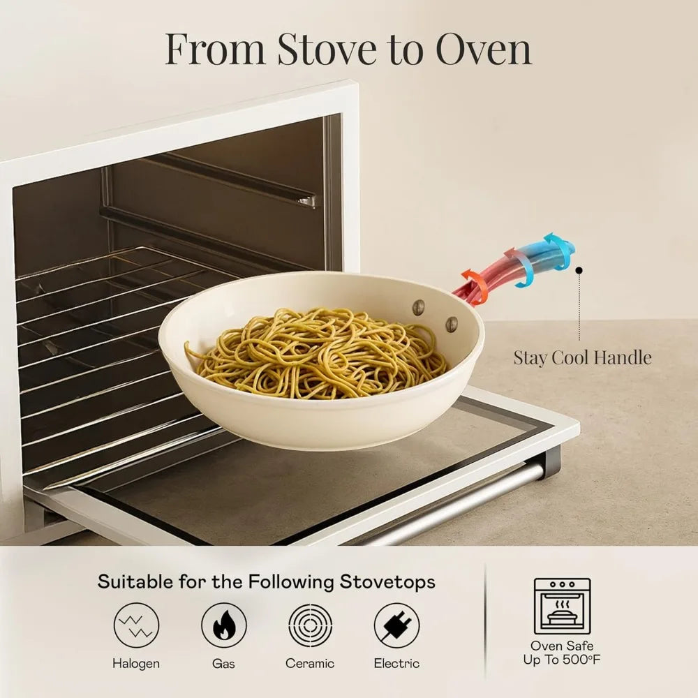 New style 15 Pc Ceramic Cookware Set, Ceramic Pots and Pans Set Non Stick with Cooking Utensils and Steamer, Non Toxic