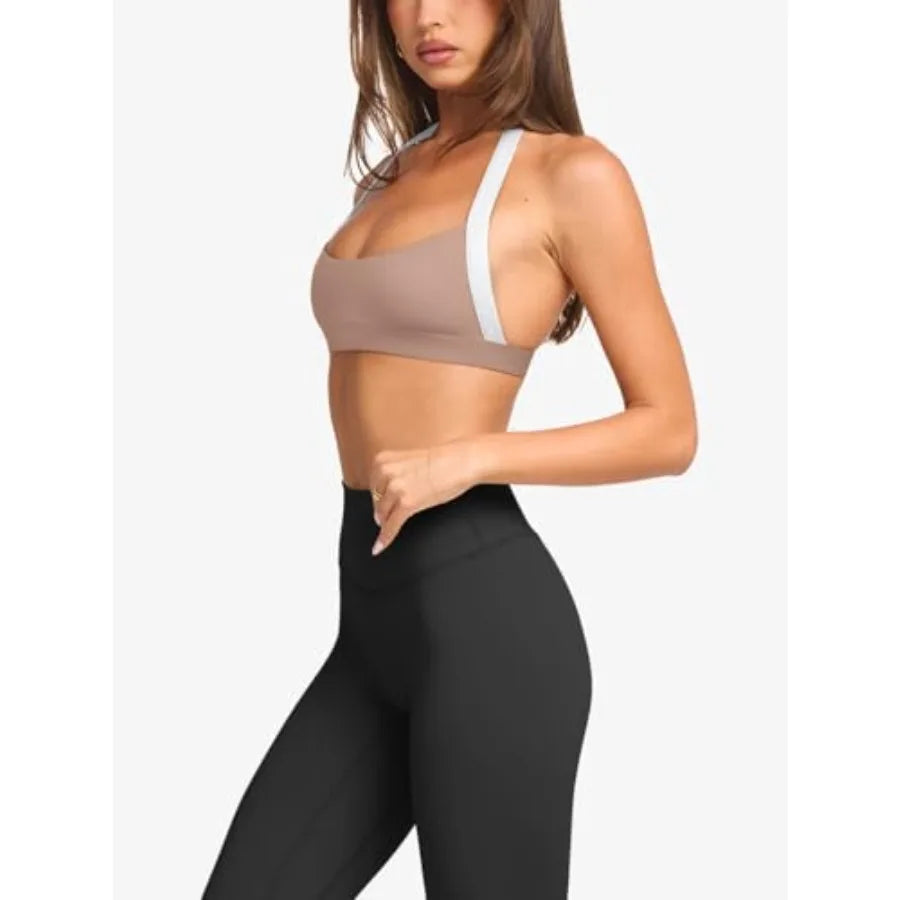 LASLULU Halter Sports Bras for Women Scoop Neck Workout Tops Padded Sleeveless Open Back Yoga Crop Gym Tank Tops
