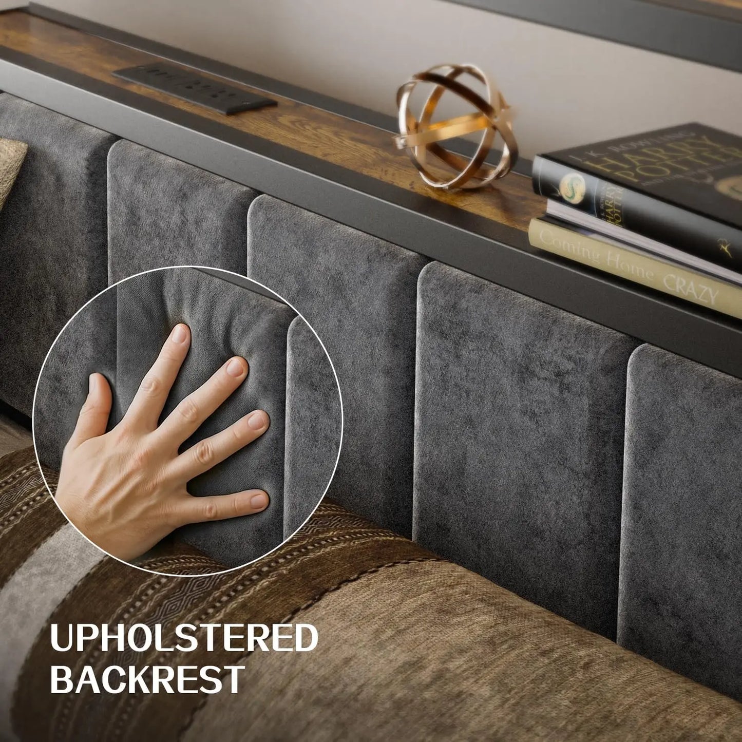 LED Platform Bed Frame With Upholstered Headboard, Storage, Charging Station
