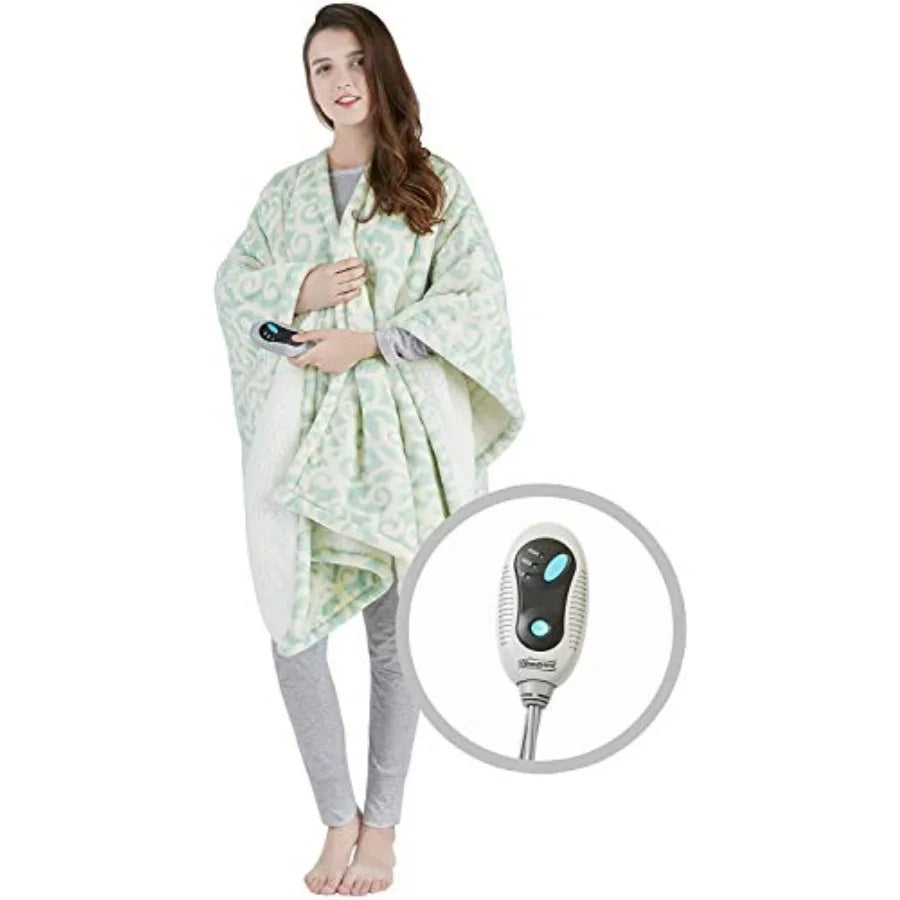Wearable Electric Poncho Wrap Blanket Ultra Soft Sherpa and Berber Fleece Heated Throw Low EMF UL Certified 3 Heat Settings and