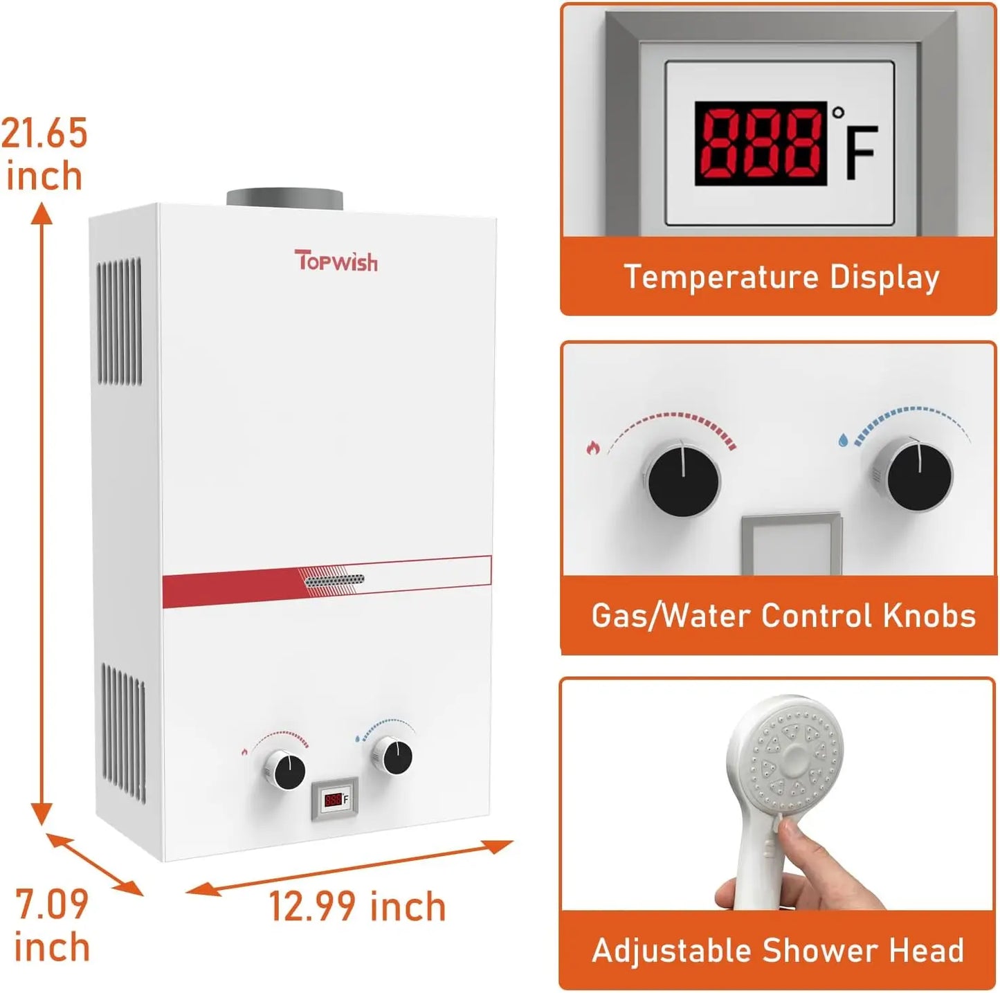 Portable Propane Water Heater Tankless 10L 2 64GPM Instant Gas Hot Water Heater 68 100 BTU with Digital Display Overheating