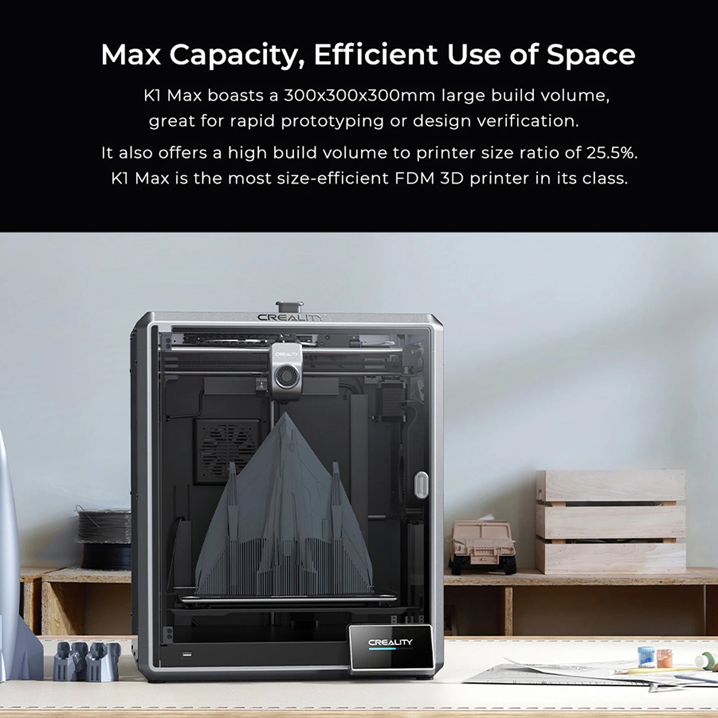 Creality K1 Max 3D Printer 600mm /s Printing Speed Dual-gear Direct Drive Extruder 300x300x300MM