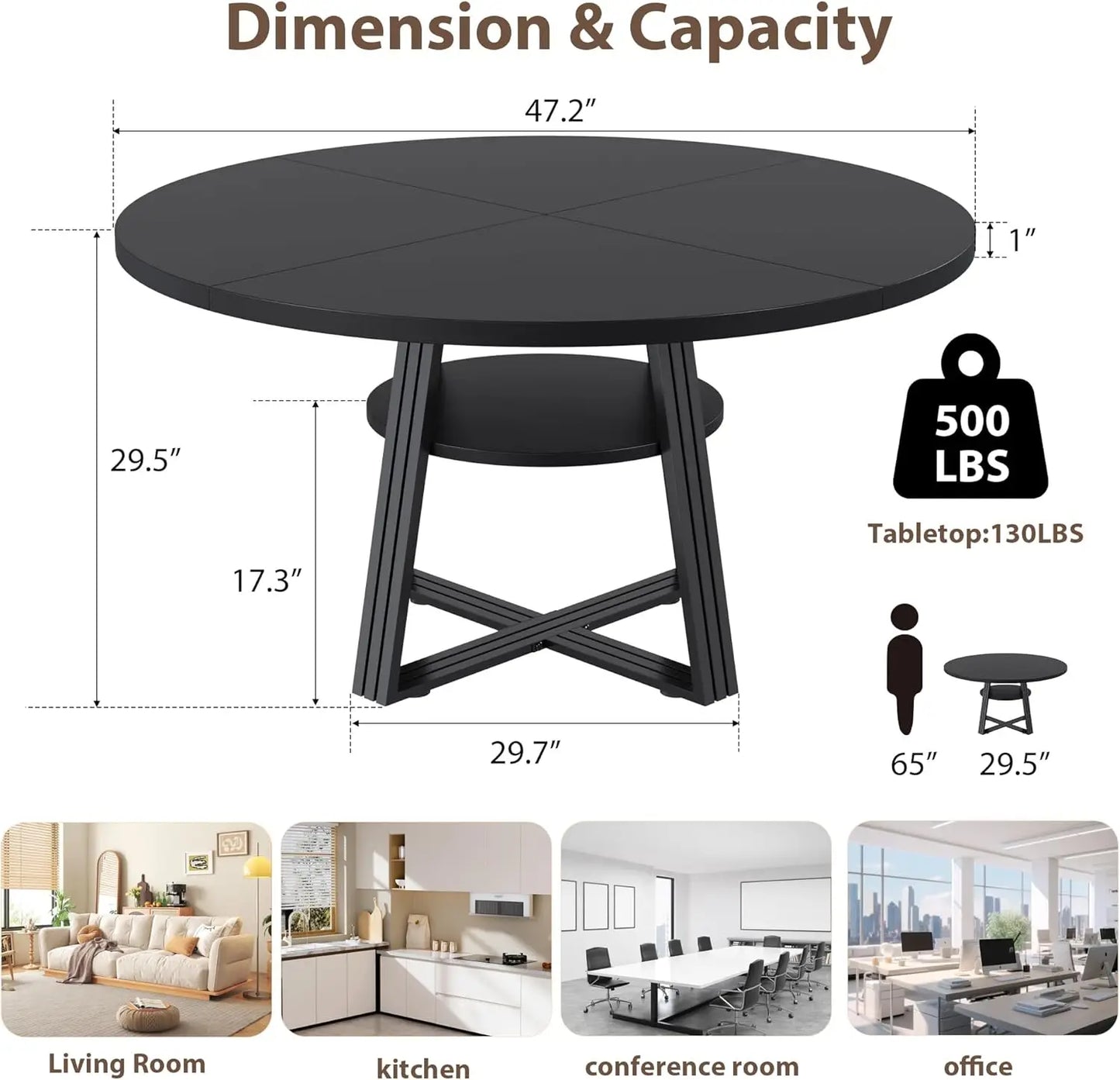 [ TABLE ONLY ] Round Dining Table for 4-6, 42" Farmhouse Kitchen Table with Storage, Circle Dinner Tables for Kitchen, Dining Ro