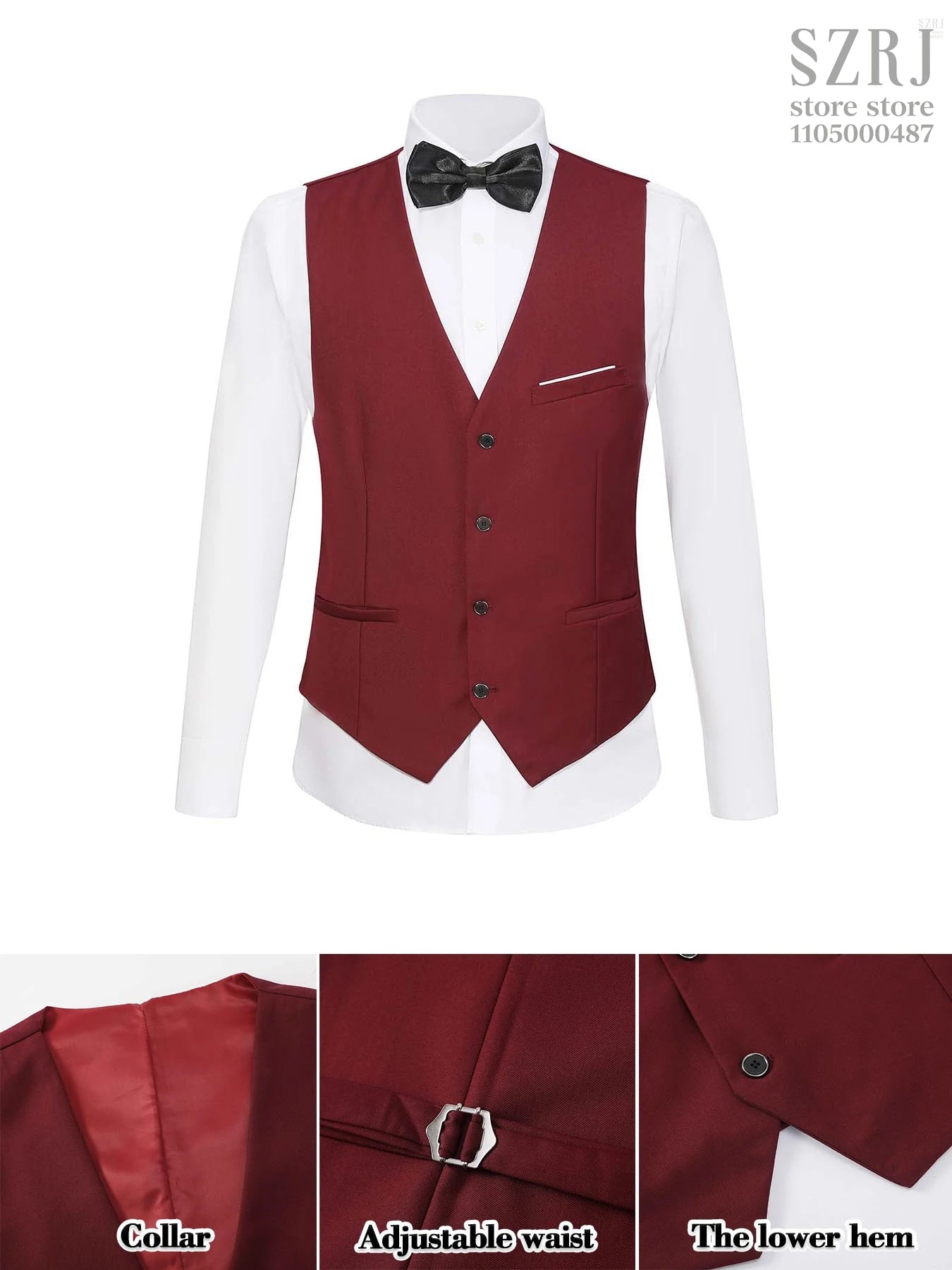 4pcs Men's Suit: Blazer, Vest, Pants, Black Tie.  One Button, Plain Color Tuxedo. Regular Fit. For Wedding, Groomsman Attire.