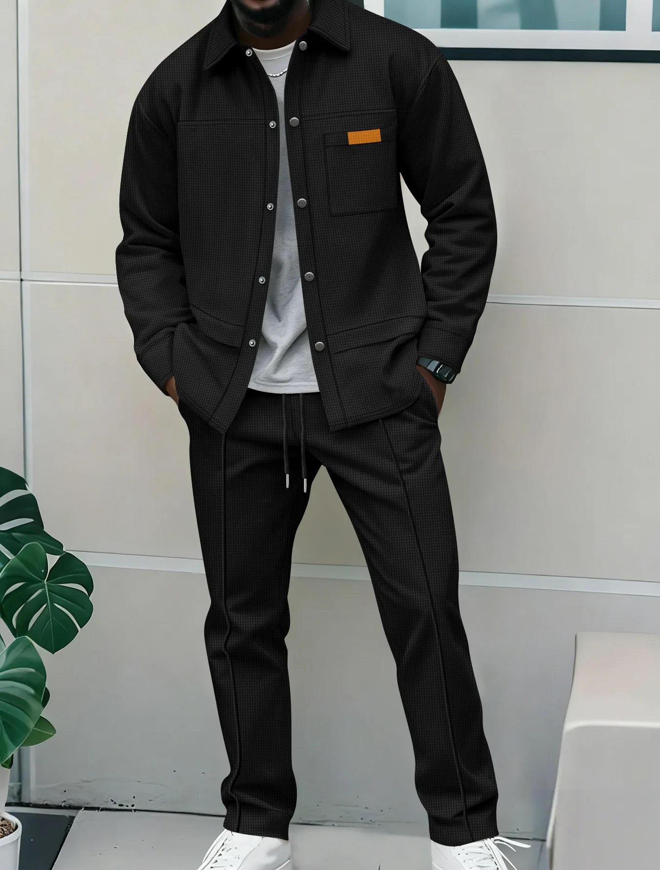 NONECN Flight Jacket Men's Casual Autumn Winter Two-Piece Set
