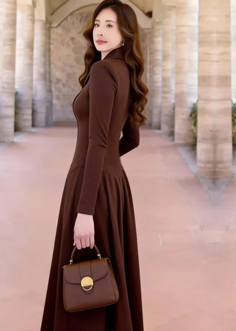 women's dress New French Floor Length Long Dress With Cinched Waist Slimming Female Fashion Long Sleeve Luxury Evening Dress