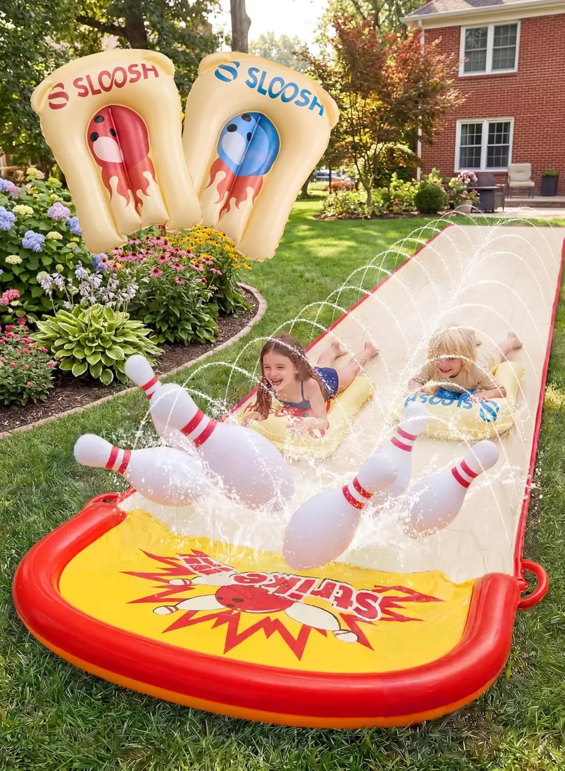 20FT Lawn Water Slide Bowling Game Set with Built-in Sprinkler, Summer Slip Waterslide Toy for Backyard Outdoor Fun