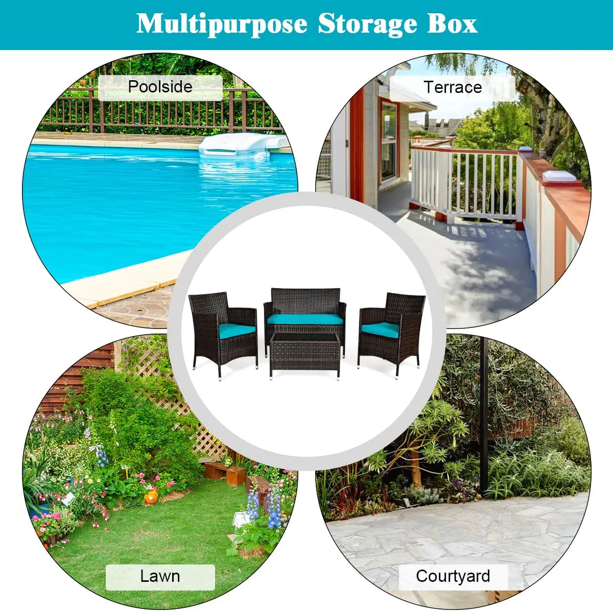 4-Piece Rattan Patio Set, Outdoor/Indoor Wicker Conversation Set for Pool, Backyard, Lawn, Wicker Chairs and Sofa, Customized