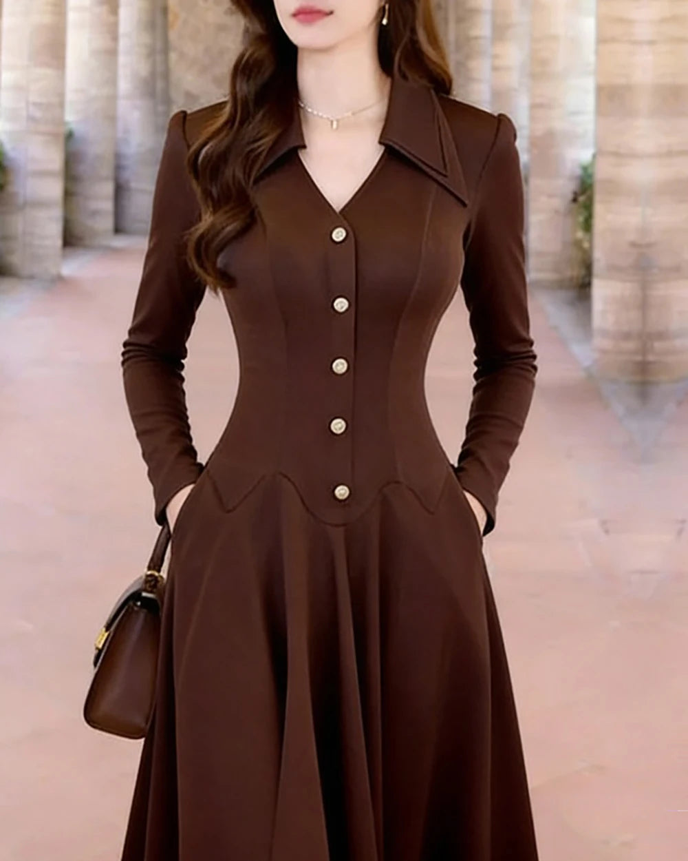 women's dress New French Floor Length Long Dress With Cinched Waist Slimming Female Fashion Long Sleeve Luxury Evening Dress