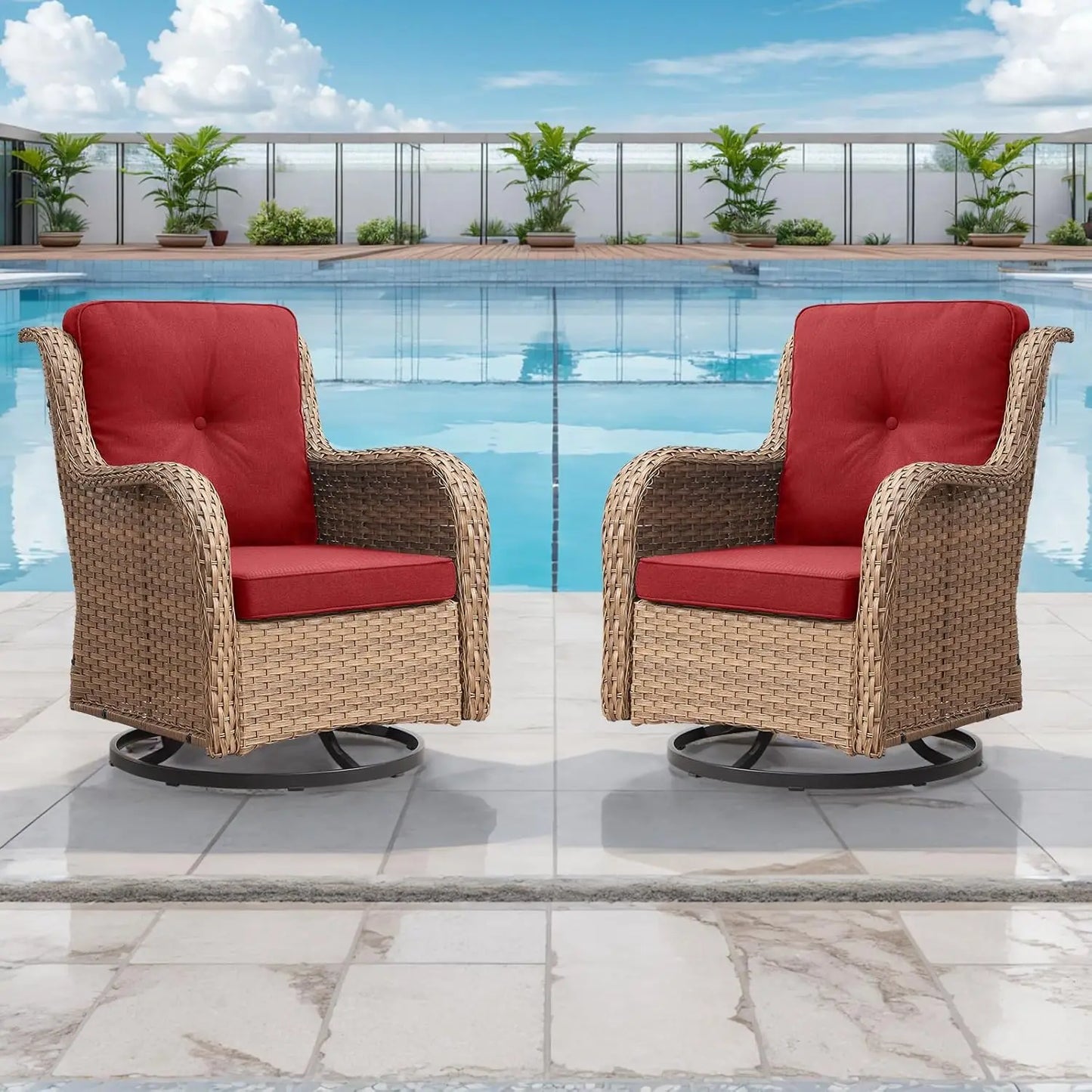 Wicker Rocking Chair Swivel Chairs - 2 Piece Rocker Patio Chairs Set Rattan Rocking Chair for Outdoor Porch Deck, Customized