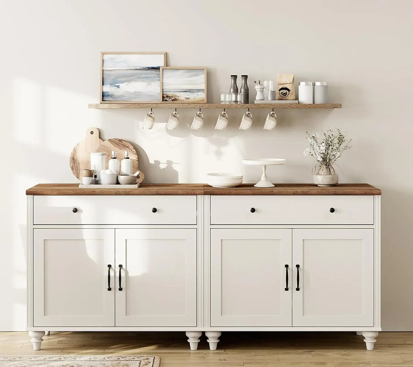 WAMAPT Large Buffet Cabinet with 4 Doors And 2 Drawers Wood Coffee Bar Table Kitchen Storage Cabinet Customized
