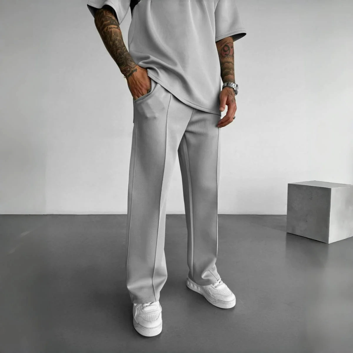 Men's Elastic Waist Drawstring Casual Pants With Pockets