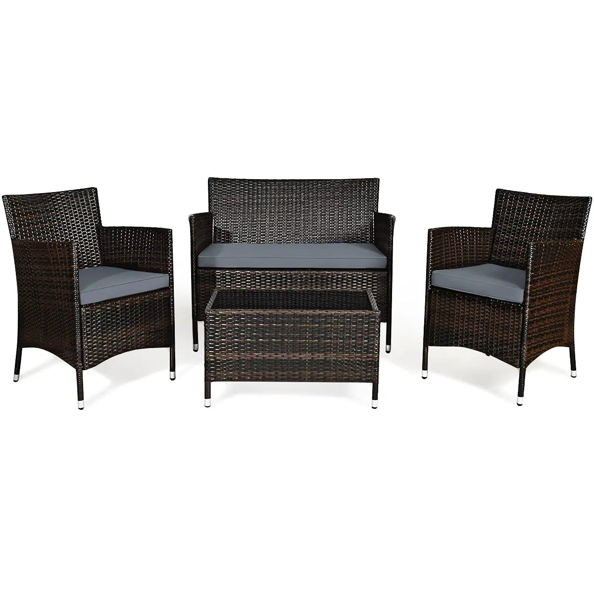 4-Piece Rattan Patio Set, Outdoor/Indoor Wicker Conversation Set for Pool, Backyard, Lawn, Wicker Chairs and Sofa, Customized