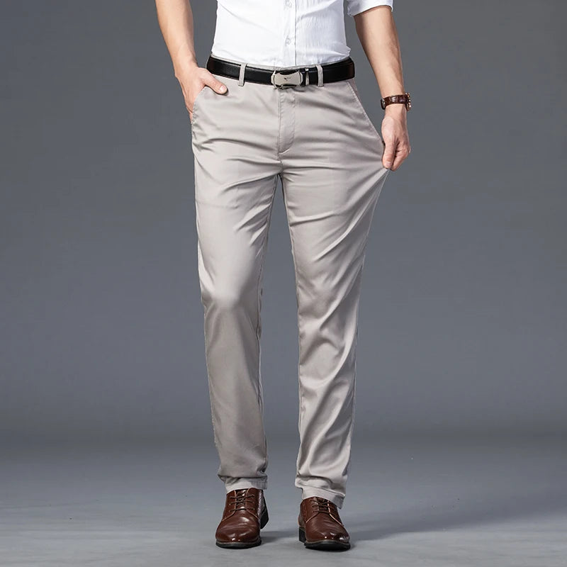 NONECN Summer Slim Fit Men's Cotton Suit Trousers