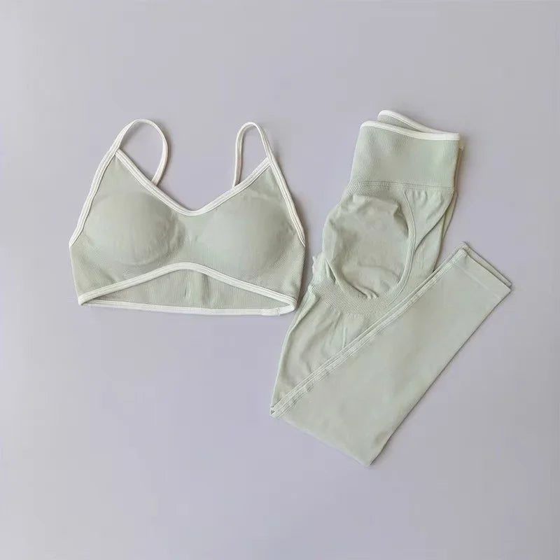 Women's Fitness Suit, Strappy Contrast Color Patchwork Sports Shockproof Slimming Quick-Dry Nude Feel Pants, Yoga Wear