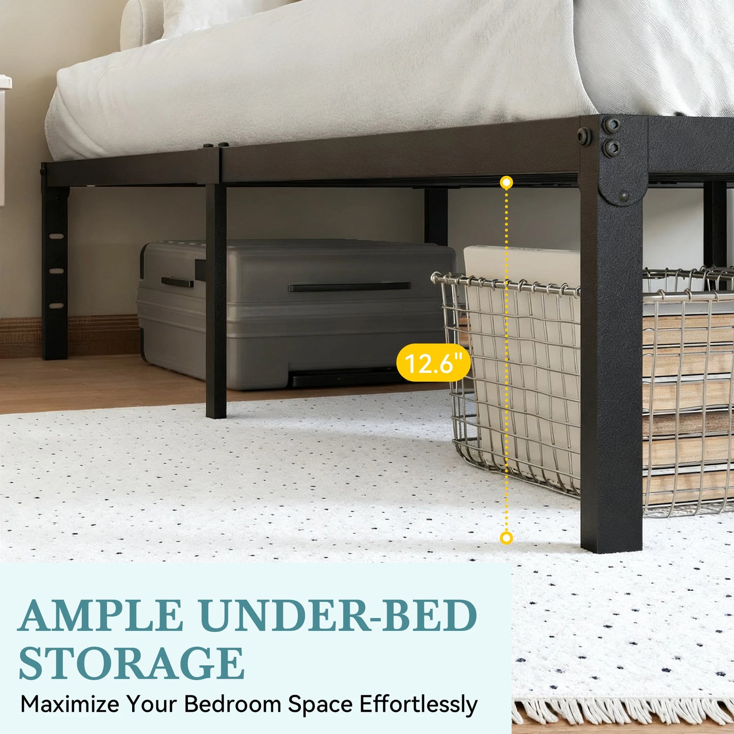 HOOMIC 14"  Twin/Full/Quen/King Metal Platform Bed Frame with Storage Space, No Box Spring Needed, Easy Assembly