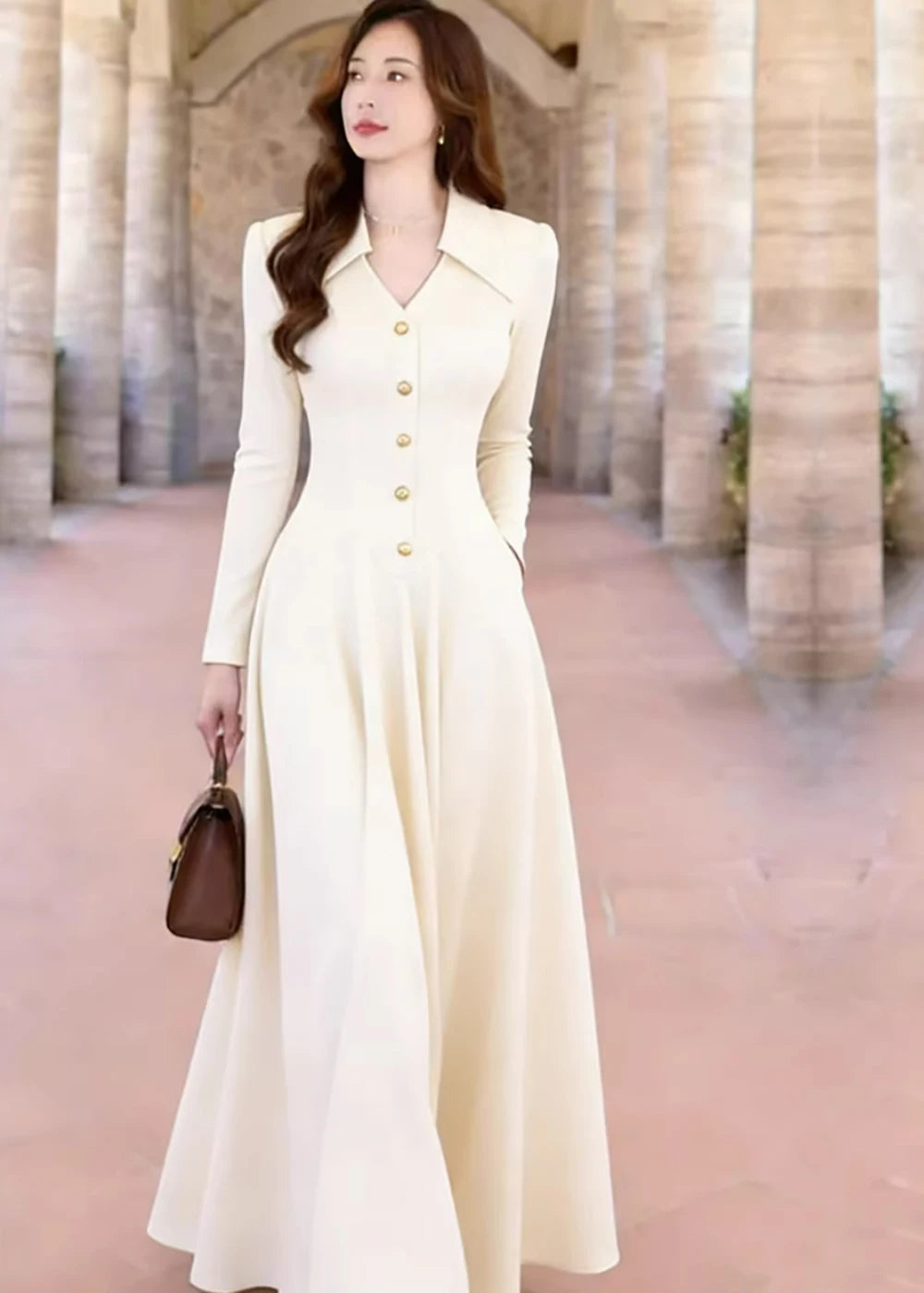 women's dress New French Floor Length Long Dress With Cinched Waist Slimming Female Fashion Long Sleeve Luxury Evening Dress