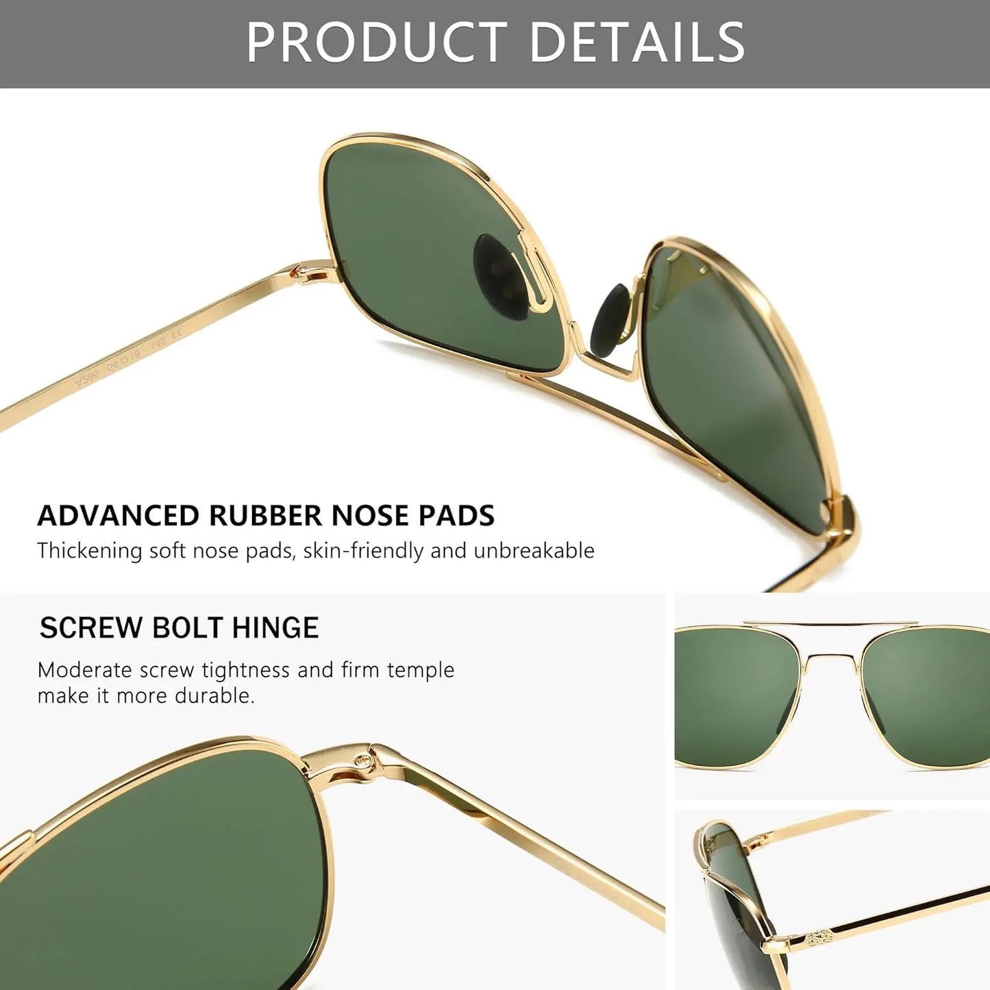 Men's Military Style Polarized Aviator Sunglasses with Bayonet Temples for Outdoor Activities