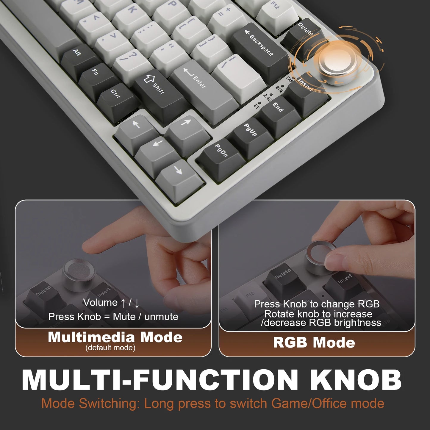 YUNZII B75 PRO 82-Key Wireless Mechanical Gaming Keyboard, Gasket Hot Swap Custom RGB 75% BT/Type-C/2.4G Creamy Knob Keyboard