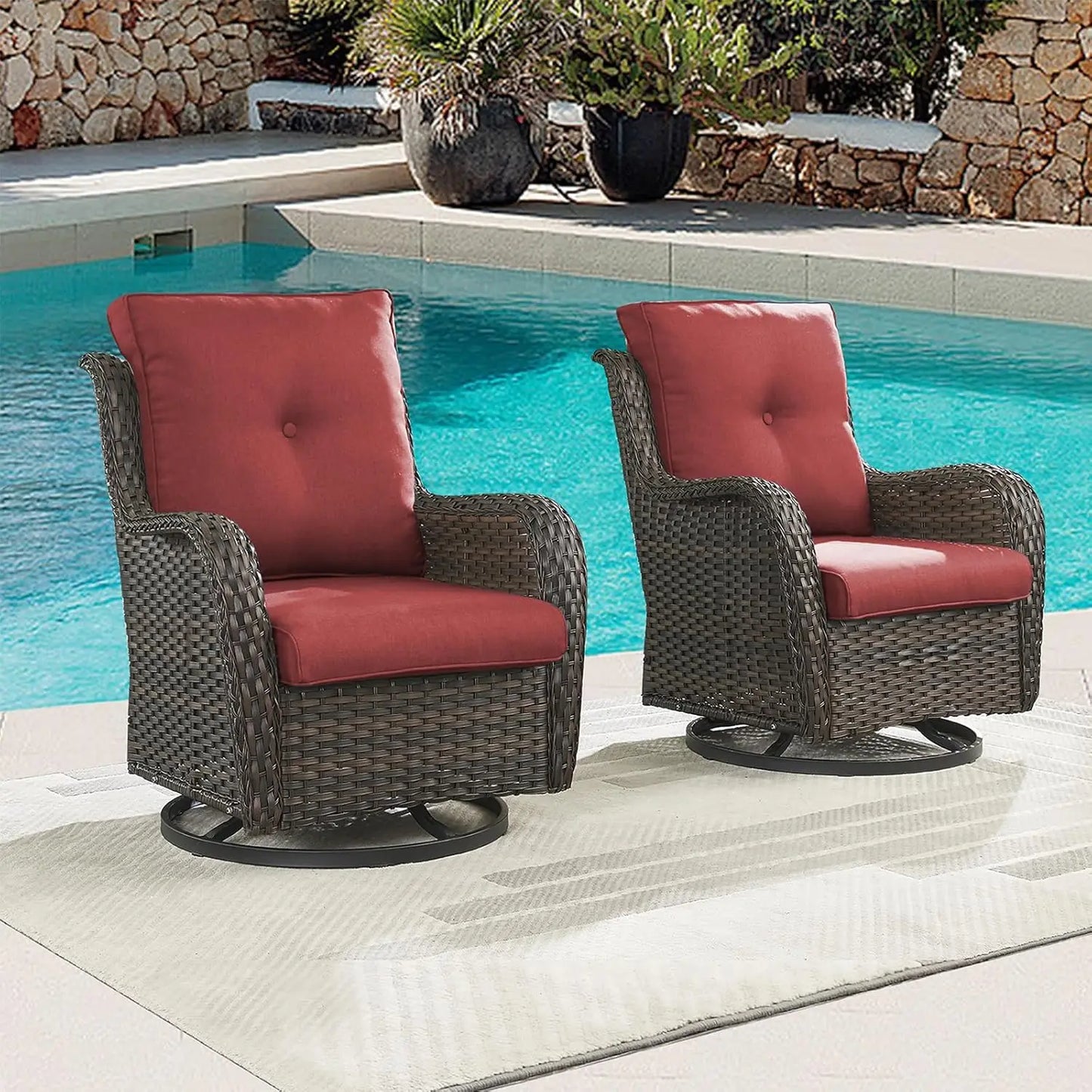 Wicker Rocking Chair Swivel Chairs - 2 Piece Rocker Patio Chairs Set Rattan Rocking Chair for Outdoor Porch Deck, Customized
