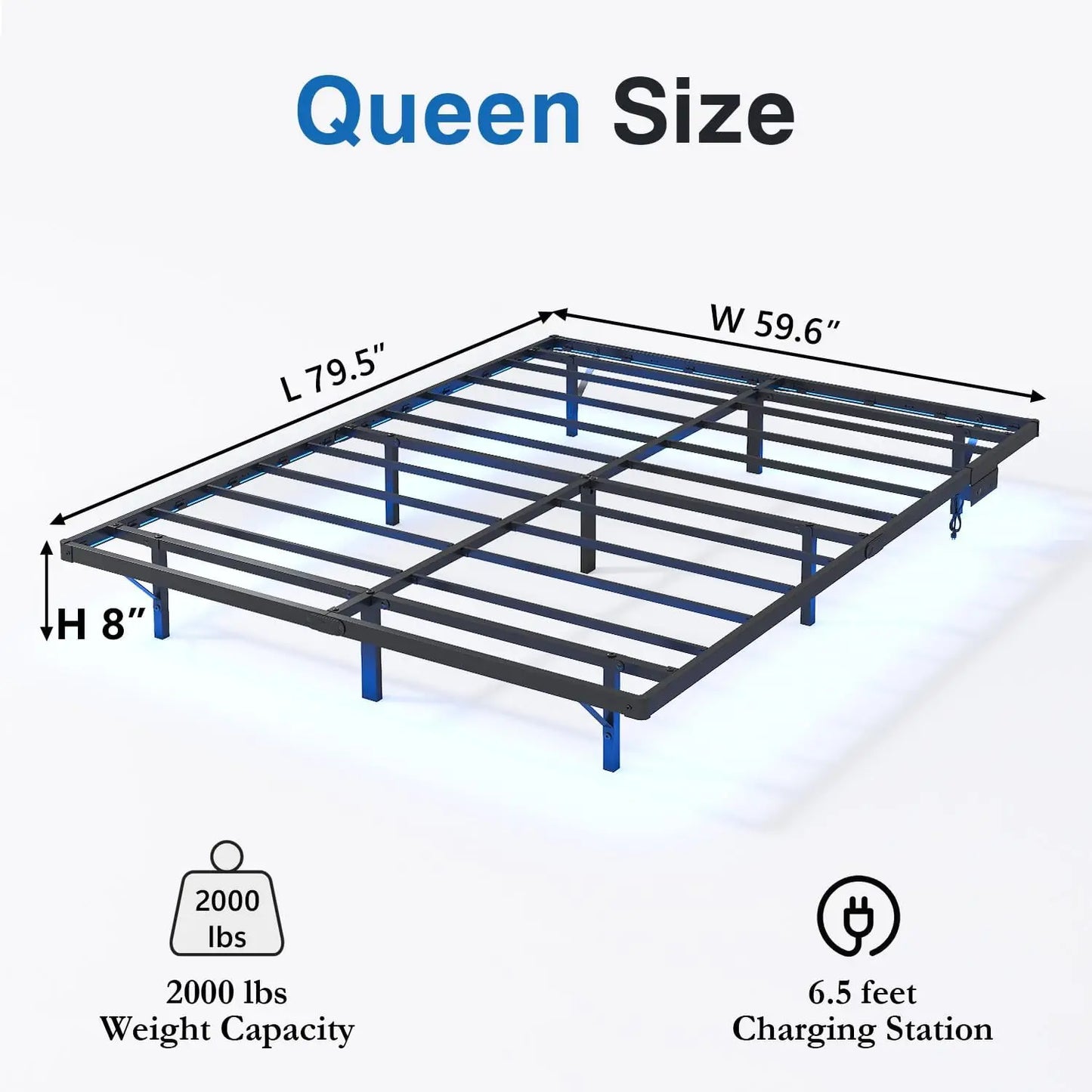 Floating Queen Bed Frame With LED Lights And Charging Station