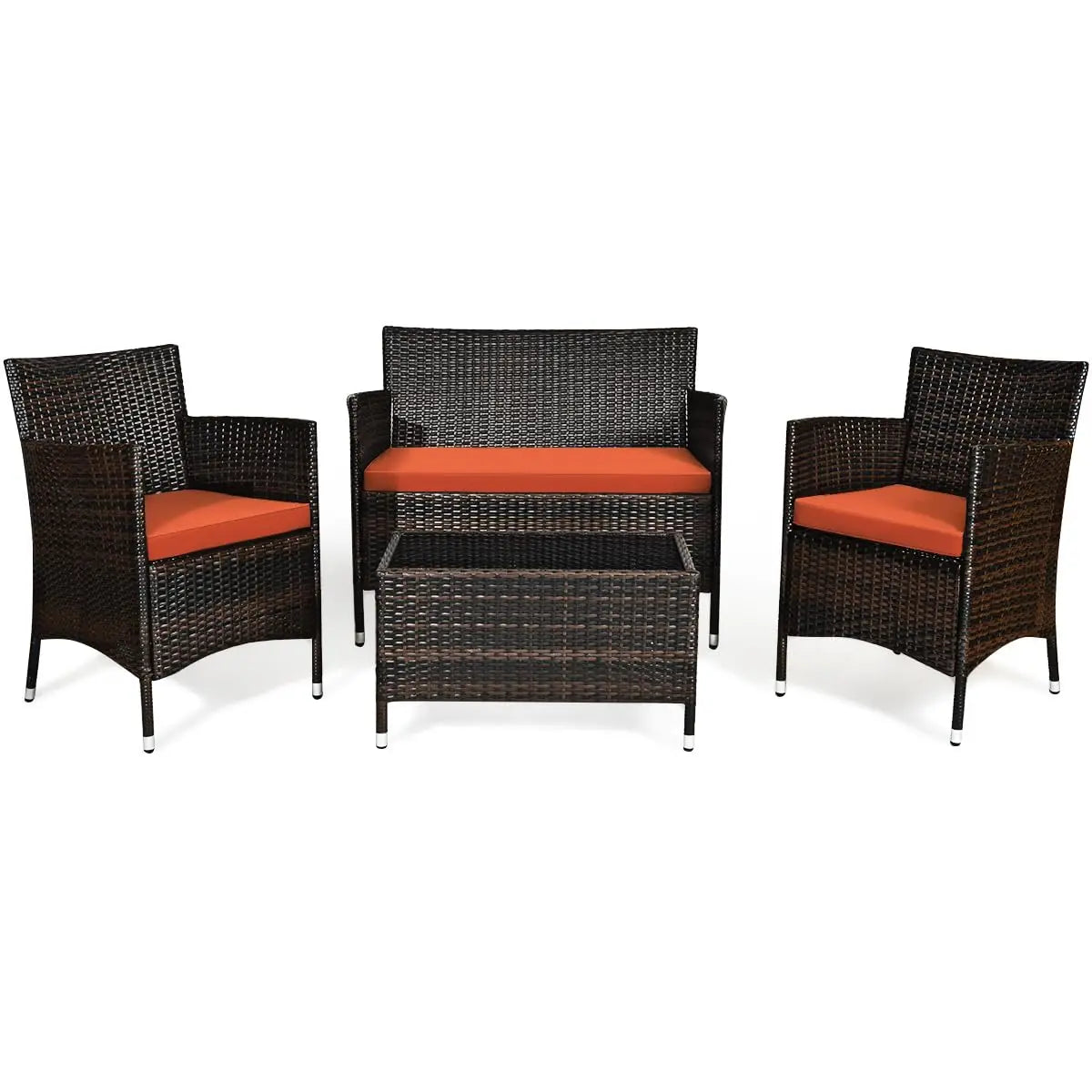 4-Piece Rattan Patio Set, Outdoor/Indoor Wicker Conversation Set for Pool, Backyard, Lawn, Wicker Chairs and Sofa, Customized