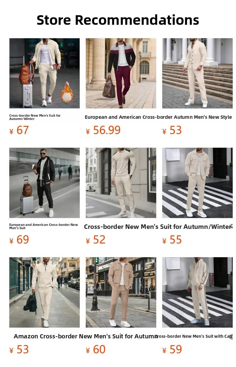 Luxury Men's Casual Flight Jacket Autumn Winter Trendy Two-Piece Set High-End Feelings Cotton Blend Polyester Fiber Long Sleeve