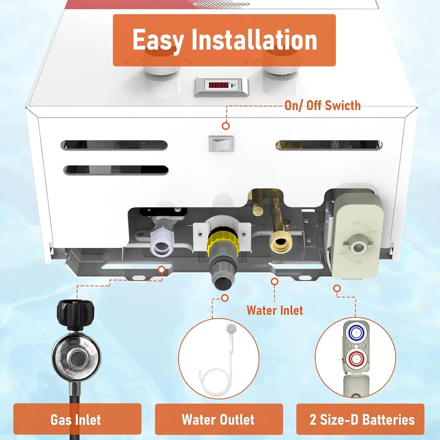 Portable Propane Water Heater Tankless 10L 2 64GPM Instant Gas Hot Water Heater 68 100 BTU with Digital Display Overheating